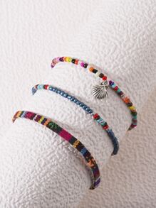 3入組貝殼墜飾串珠腳鏈 - 彩色 - 查看 1