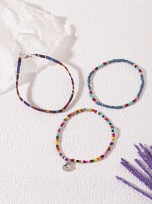 3入組貝殼墜飾串珠腳鏈 - 彩色 - 查看 2