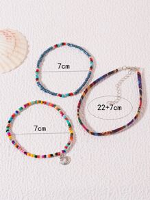 3入組貝殼墜飾串珠腳鏈 - 彩色 - 查看 3