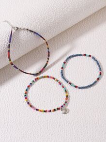 3入組貝殼墜飾串珠腳鏈 - 彩色 - 查看 4