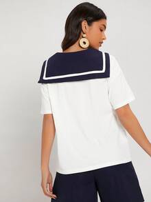 SHEIN Áo thun nữ Ruy băng Khối Màu Hấp dẫn - trắng - Xem 3