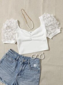 SHEIN MOD Top corto con detalle de aplicaciones y drapeado en el busto - Blanco - Ver 1