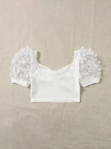 SHEIN MOD Top corto con detalle de aplicaciones y drapeado en el busto - Blanco - Ver 2