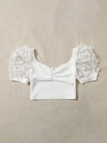 SHEIN MOD Top corto con detalle de aplicaciones y drapeado en el busto - Blanco - Ver 3