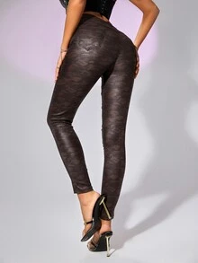 High Waist Camo Print Patent Trousers - Multicolor - View 2