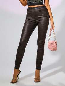 High Waist Camo Print Patent Trousers - Multicolor - View 4