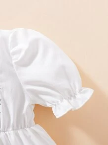 Baby Floral Embroidery Puff Sleeve Dress - White - View 4