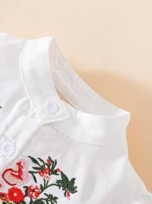 Baby Floral Embroidery Puff Sleeve Dress - White - View 5