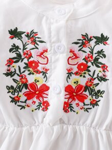 Baby Floral Embroidery Puff Sleeve Dress - White - View 6