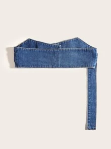 Camisa de mezclilla simple, falda de punto, cinturón de mezclilla para mujer, cola larga de Halloween - Azul - Ver 3