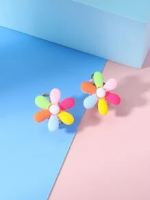 Girls Flower Decor Clip On Earrings - Multicolor - View 1