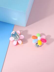 Girls Flower Decor Clip On Earrings - Multicolor - View 2