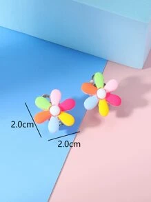 Girls Flower Decor Clip On Earrings - Multicolor - View 3
