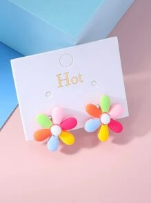 Girls Flower Decor Clip On Earrings - Multicolor - View 4