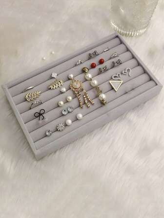 1 Peça Bandeja De Jóias Multi-grade, Bandeja De Exibição De Anel Cinza, Suporte De Brinco Multifuncional Para Casa, Presente Para O Dia Dos Namorados