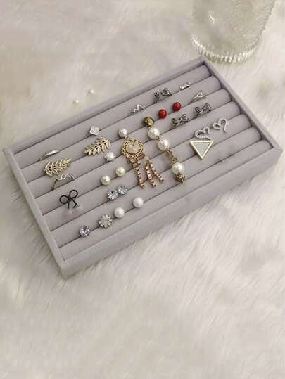 1 Pieza Bandeja De Joyería Multirejilla, Bandeja De Exhibición De Anillos Gris, Estante Multifunción Para Aretes Para El Hogar, Regalo Para El Día De San Valentín
