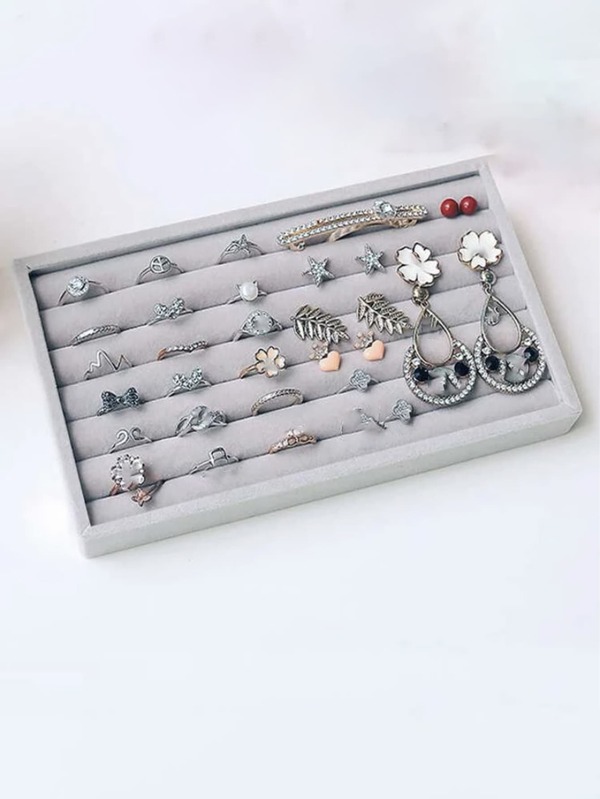 1pc Multigrid Jewelry Tray, Grey Ring Display Tray, Multifunction