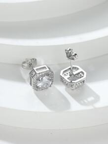 Rhinestone Decor Square Stud Earrings - Silver - View 2