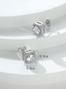 Rhinestone Decor Square Stud Earrings - Silver - View 3