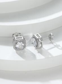 Rhinestone Decor Square Stud Earrings - Silver - View 4