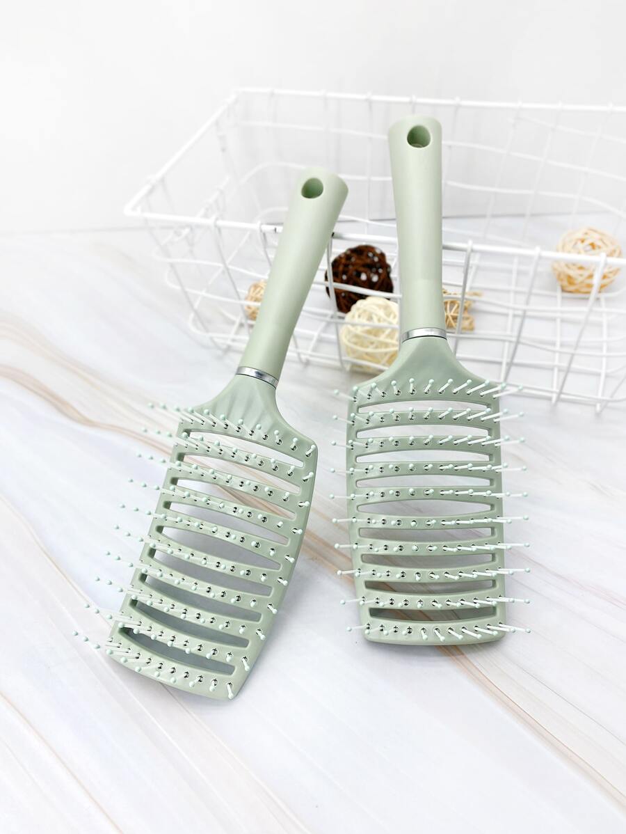 1pc Large Bent Rib Shape Vented Brush - Green - View 1