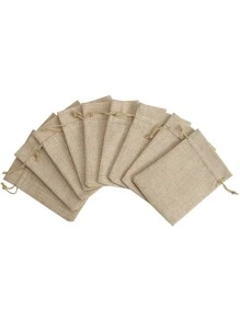 10pcs Linen Drawstring Gift Bags, Packaging Bags, Travel Organizers, Gift Pouches - Khaki - View 2