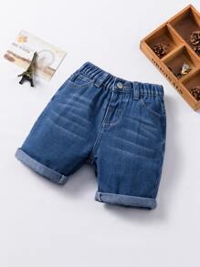 小女童卷邊牛仔短褲 - 中等水洗藍 - 查看 1