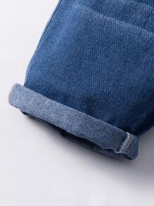 小女童卷邊牛仔短褲 - 中等水洗藍 - 查看 3