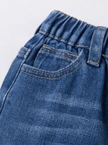 小女童卷邊牛仔短褲 - 中等水洗藍 - 查看 4