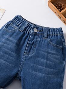 小女童卷邊牛仔短褲 - 中等水洗藍 - 查看 5