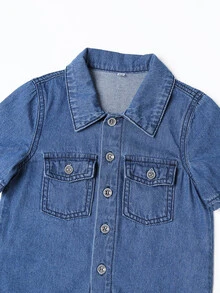 Toddler Boy Denim Tops Nút Túi màu trơn Giải trí - Rửa trung bình - Xem 3