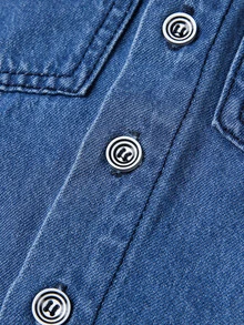 Toddler Boy Denim Tops Nút Túi màu trơn Giải trí - Rửa trung bình - Xem 4