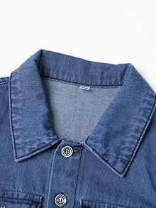 Toddler Boy Denim Tops Nút Túi màu trơn Giải trí - Rửa trung bình - Xem 5