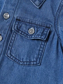 Toddler Boy Denim Tops Nút Túi màu trơn Giải trí - Rửa trung bình - Xem 6