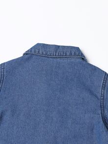 Toddler Boy Denim Tops Nút Túi màu trơn Giải trí - Rửa trung bình - Xem 7