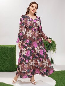 Calvaya Đầm Plus Size Xù Hoa Boho - Nhiều màu - Xem 3