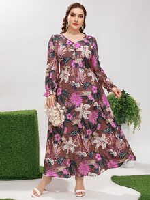 Calvaya Đầm Plus Size Xù Hoa Boho - Nhiều màu - Xem 5