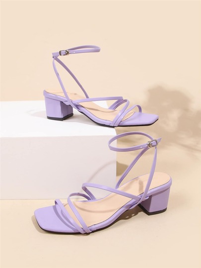 MINGDILIN Women Minimalist Buckle Decor Chunky Heeled Ankle Strap Sandals, Fashion Summer Heeled Sandals