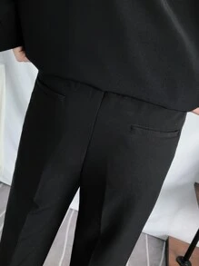 Men Slant Pocket Fold Pleated Tailored Trousers - Black - View 2