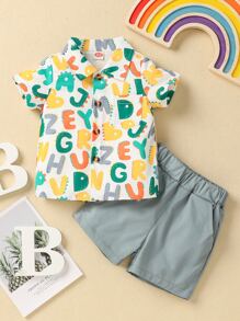 嬰兒字母圖案補丁貼口袋襯衫和短褲 - 彩色 - 查看 1