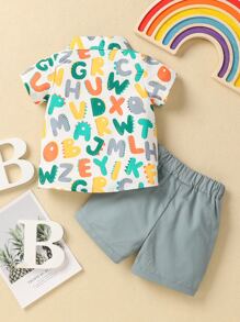 嬰兒字母圖案補丁貼口袋襯衫和短褲 - 彩色 - 查看 2
