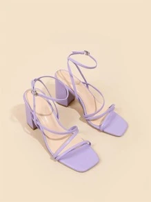 Xăng đan có dây đeo mắt cá chân Chunky tối giản dành cho nữ, Xăng đan cao gót thời trang mùa hè - Màu tím - Xem 3