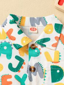 嬰兒字母圖案補丁貼口袋襯衫和短褲 - 彩色 - 查看 4