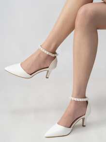Giày cao gót Nữ Ngọc trai Cá sấu Dây đeo mắt cá chân Đúng mốt - trắng - Xem 1