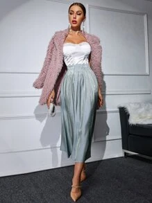 Modelyn 1入組彈性腰帶金屬亮絲半身裙 - 薄荷藍 - 查看 1