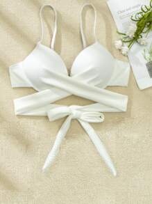 Áo Tops Bikini Nữ Hội Chữ thập màu trơn Gợi cảm - trắng - Xem 3