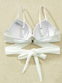 Áo Tops Bikini Nữ Hội Chữ thập màu trơn Gợi cảm - trắng - Xem 4