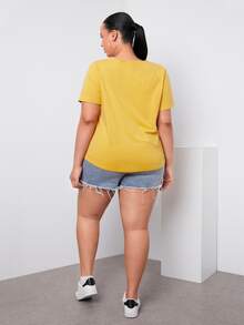 SHEIN Plus Button Detail Tee - Yellow - View 2