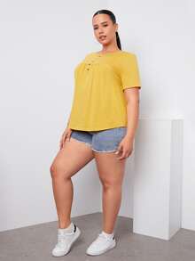 SHEIN Plus Button Detail Tee - Yellow - View 3