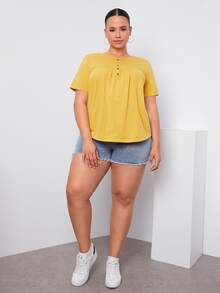SHEIN Plus Button Detail Tee - Yellow - View 5
